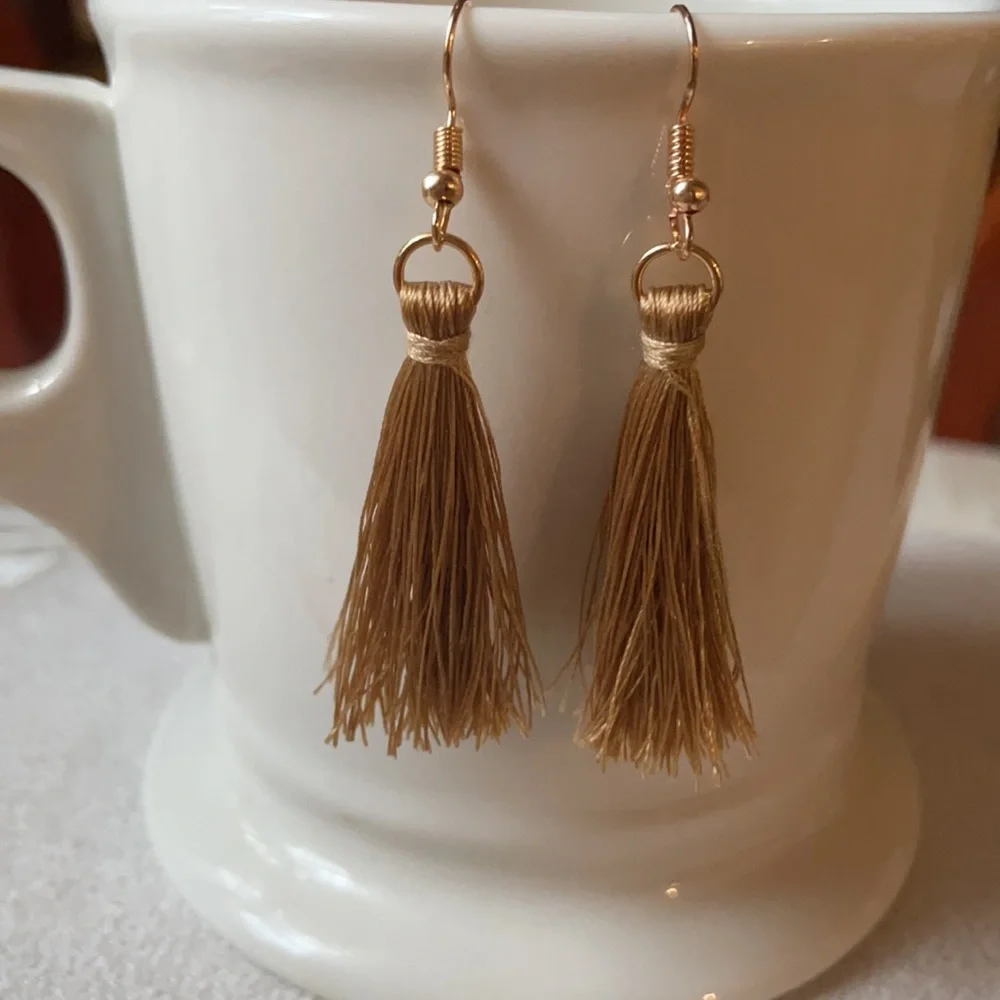 Light brown tassel drop earrings
